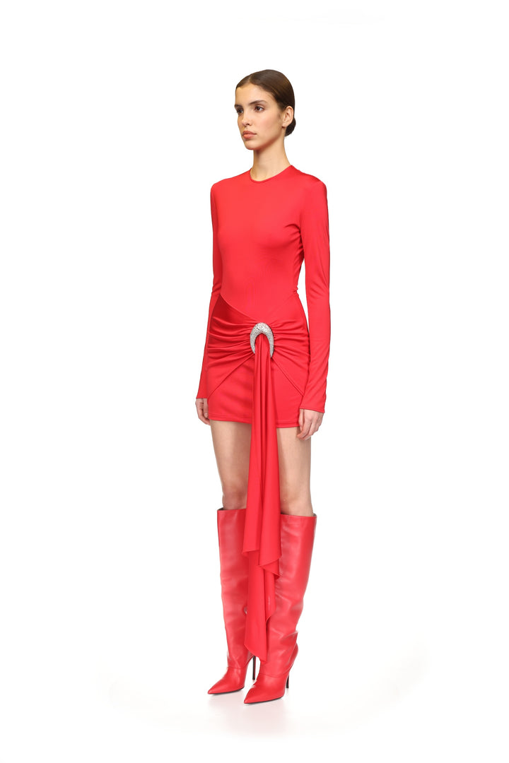 CRYSTAL OVAL AND DRAPE MINI DRESS