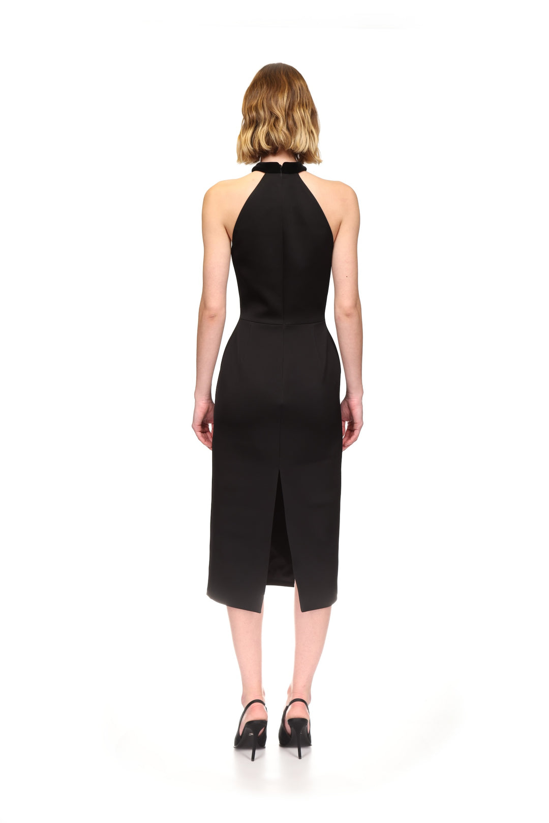 CRYSTAL PENDANT HALTER MIDI DRESS