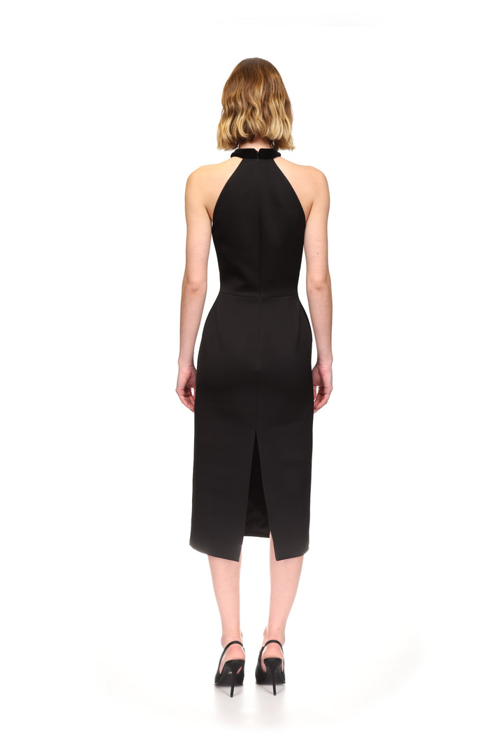 CRYSTAL PENDANT HALTER MIDI DRESS