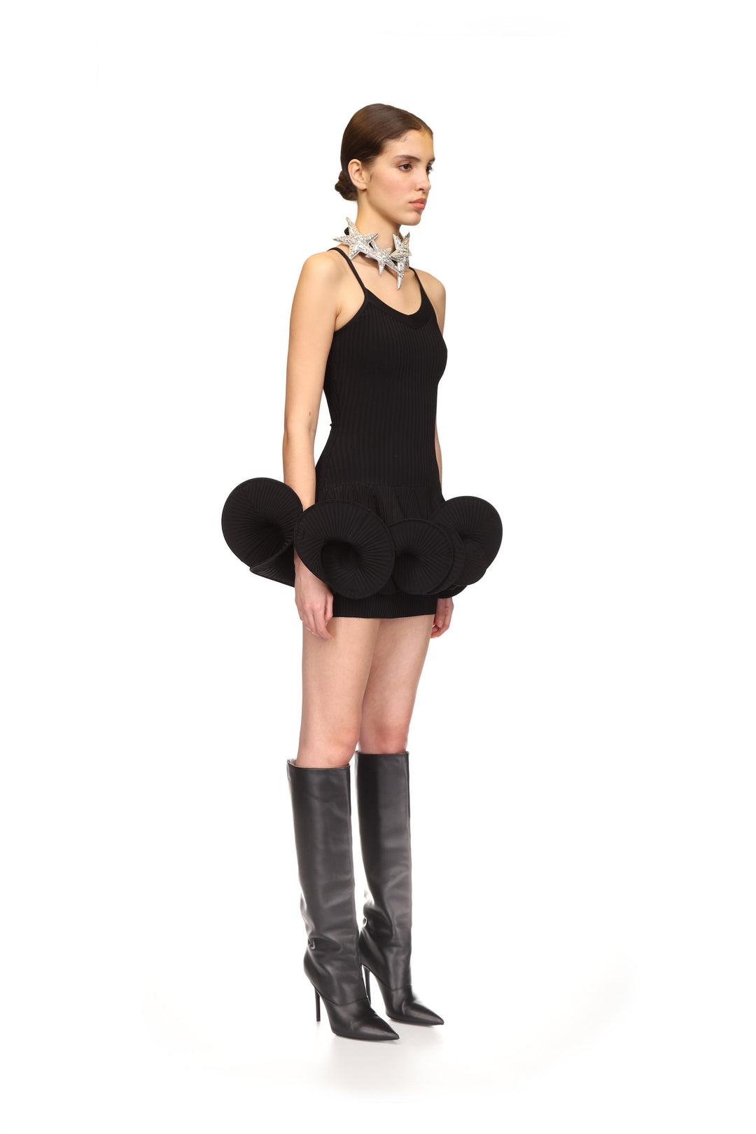 SWIRLING HEM MINI KNIT CAMI DRESS