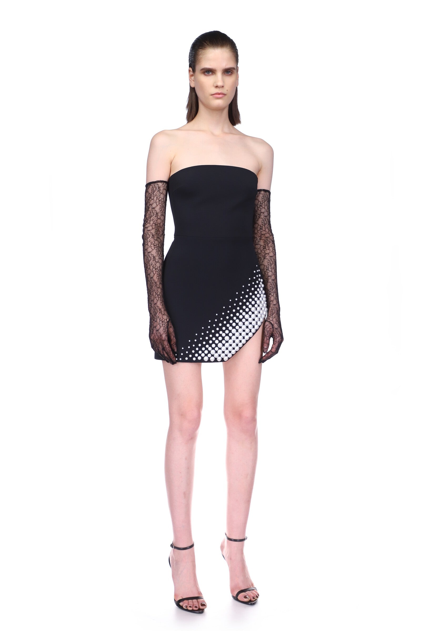 ASYMMETRIC PEARL EMBROIDERY MINI DRESS IN WHITE – David Koma