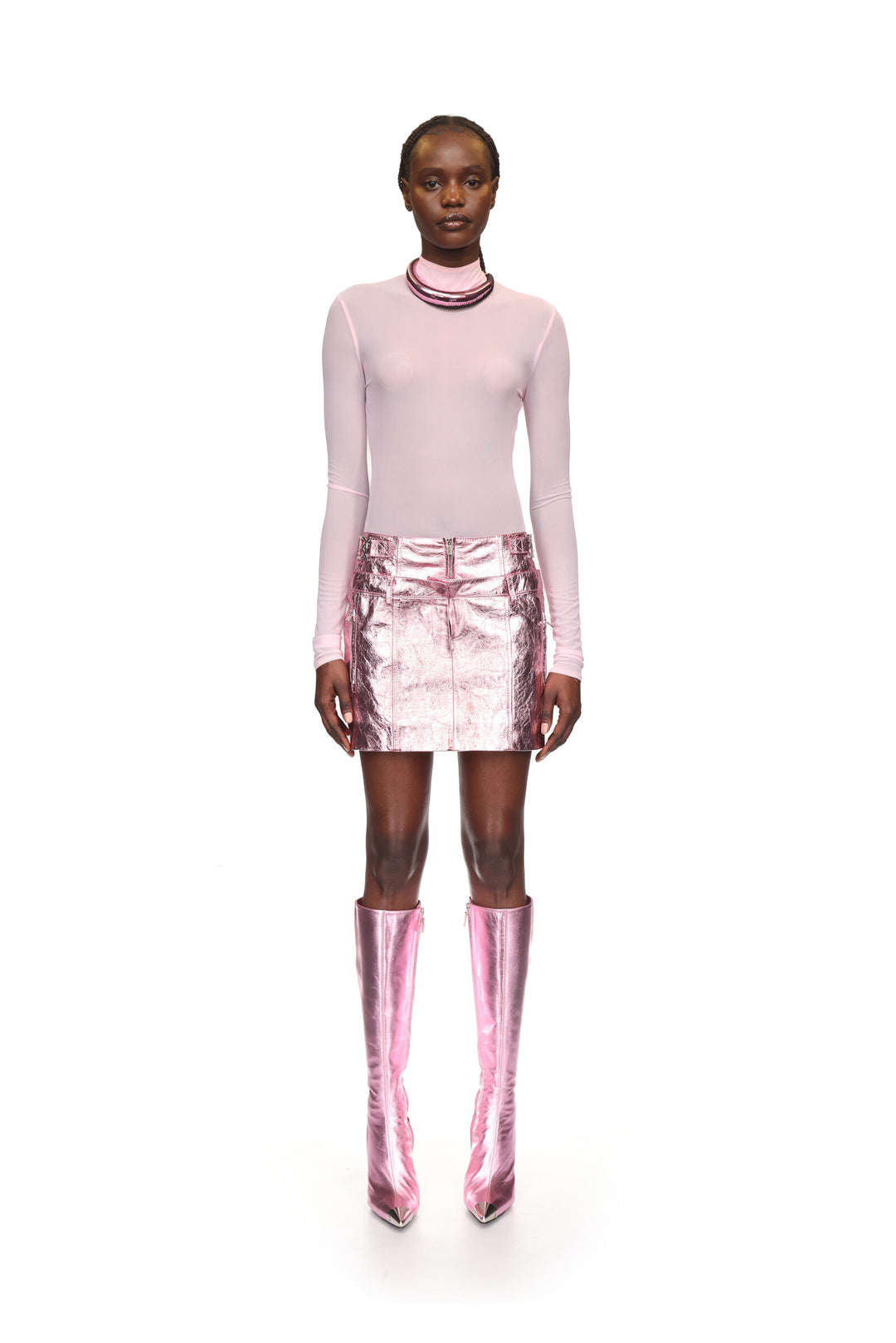 METALLIC LEATHER MINI SKIRT