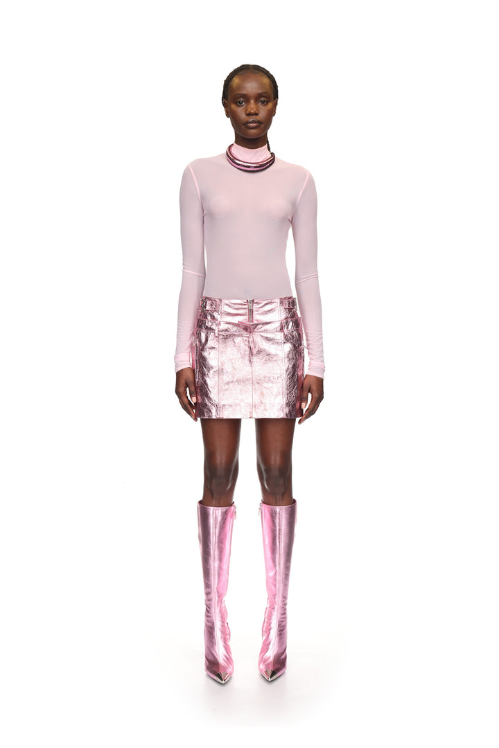 METALLIC LEATHER MINI SKIRT