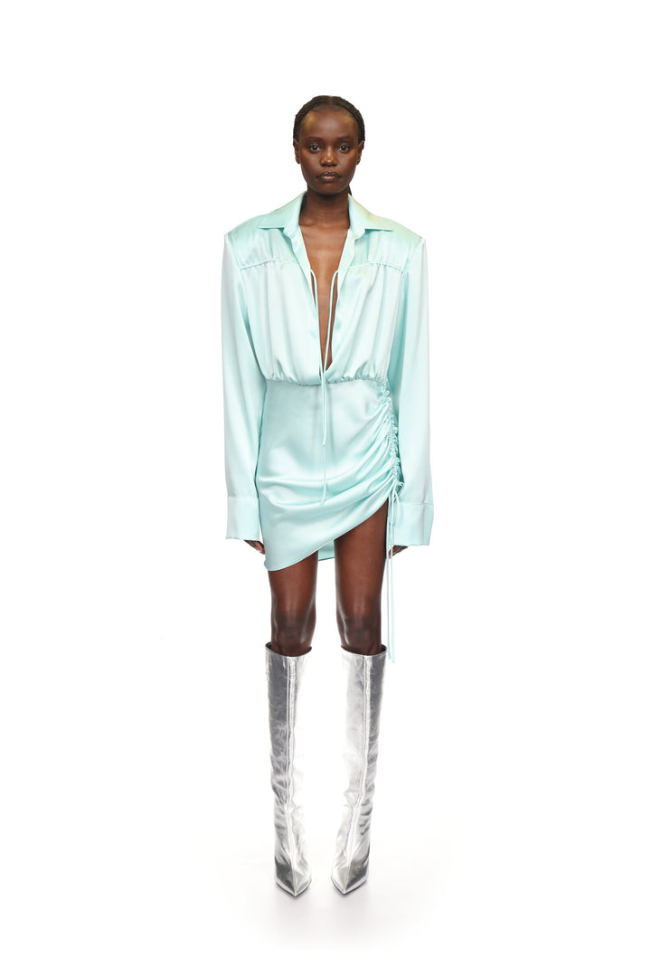 WRAP SATIN SHIRT DRESS