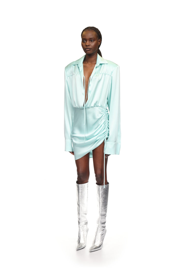 WRAP SATIN SHIRT DRESS