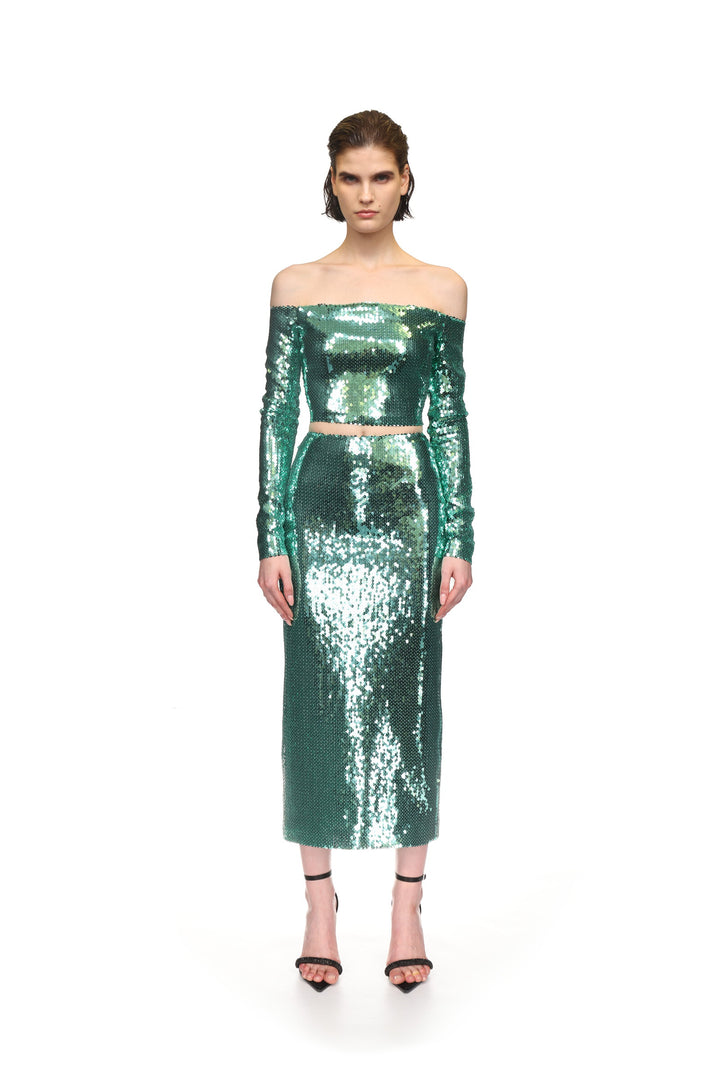 METALLIC SEQUIN PENCIL SKIRT