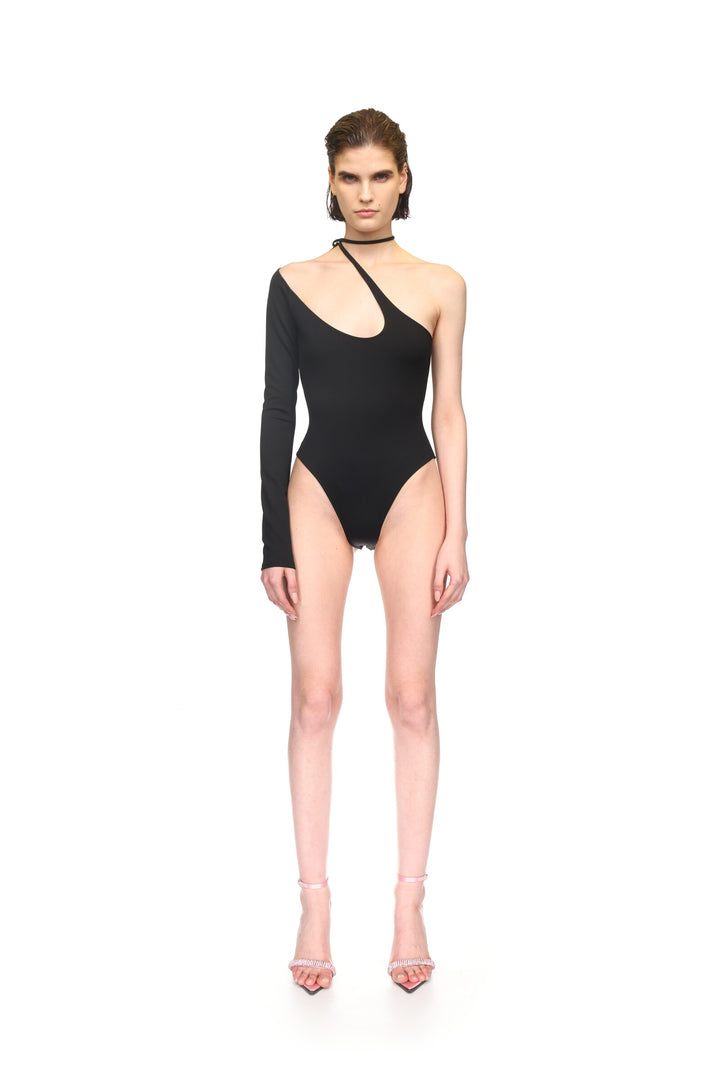 ASYMM CHEST CUTOUT JERSEY BODYSUIT