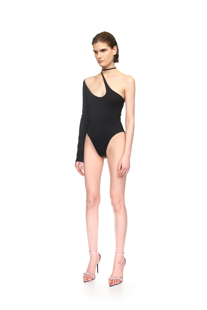 ASYMM CHEST CUTOUT JERSEY BODYSUIT