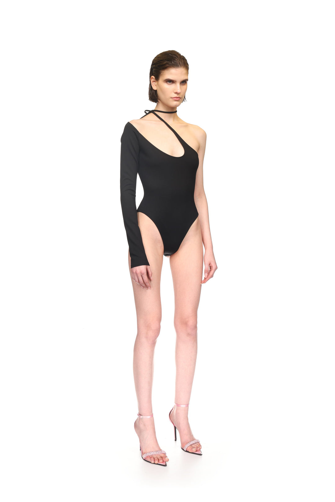ASYMM CHEST CUTOUT JERSEY BODYSUIT