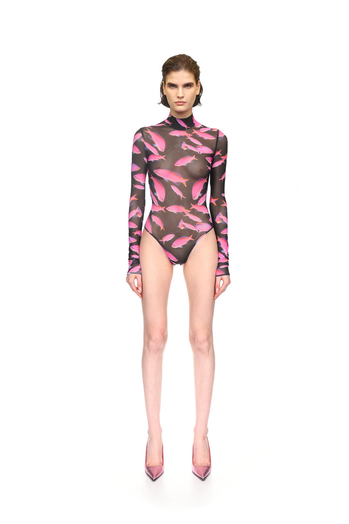 FISH PRINT MESH BODYSUIT