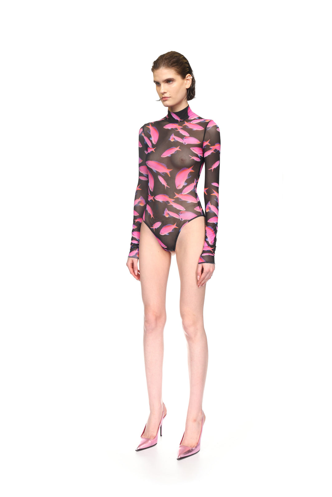 FISH PRINT MESH BODYSUIT