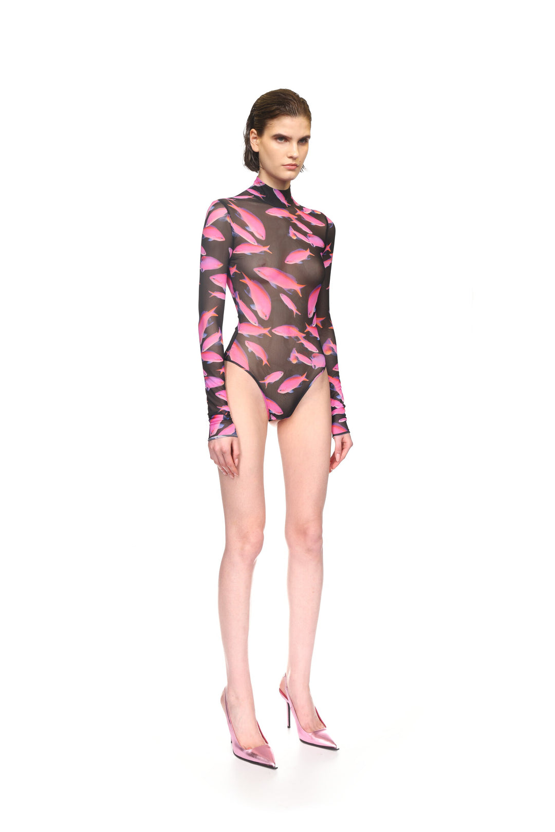 FISH PRINT MESH BODYSUIT
