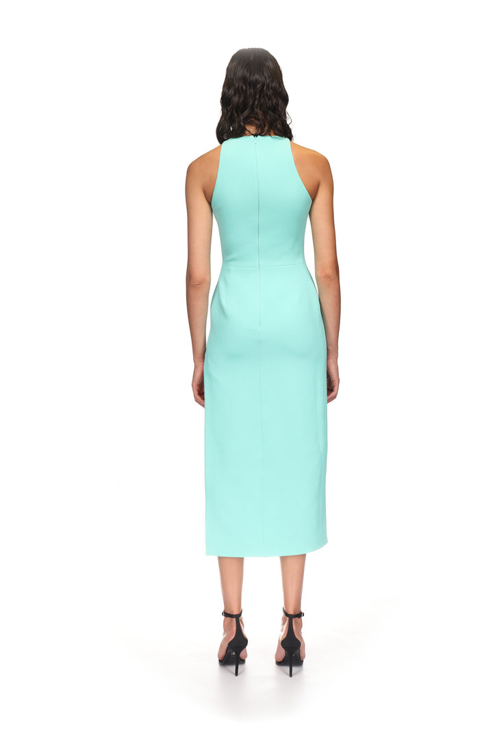 METALLIC TUBE TRIM AND CUTOUT MIDI DRESS