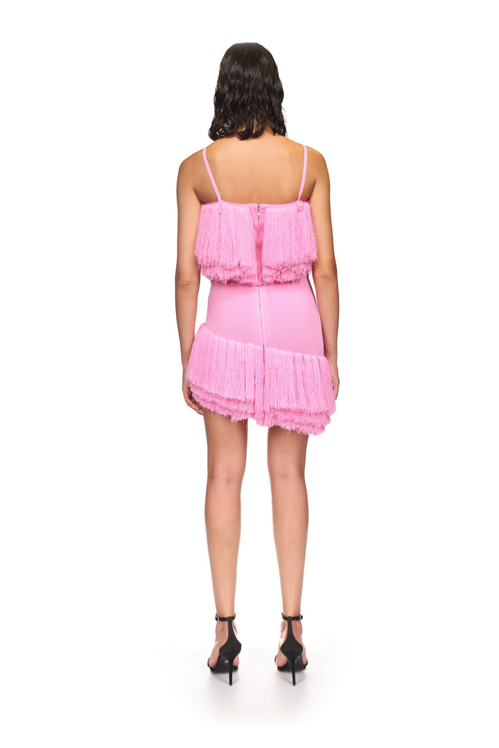 ASYMMETRIC FRINGE KNIT MINI SKIRT