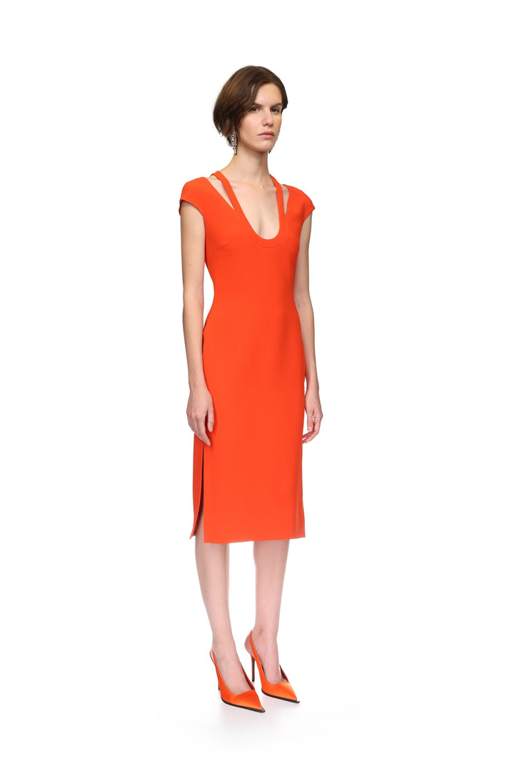 U SHAPE NECKLINE MIDI DRESS IN ORANGE