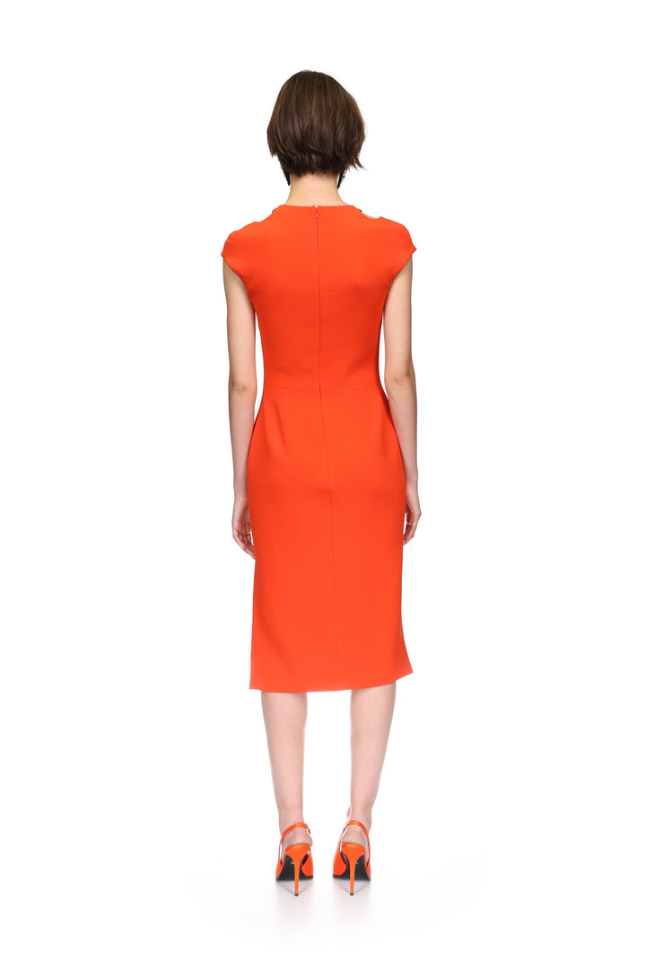 U SHAPE NECKLINE MIDI DRESS IN ORANGE
