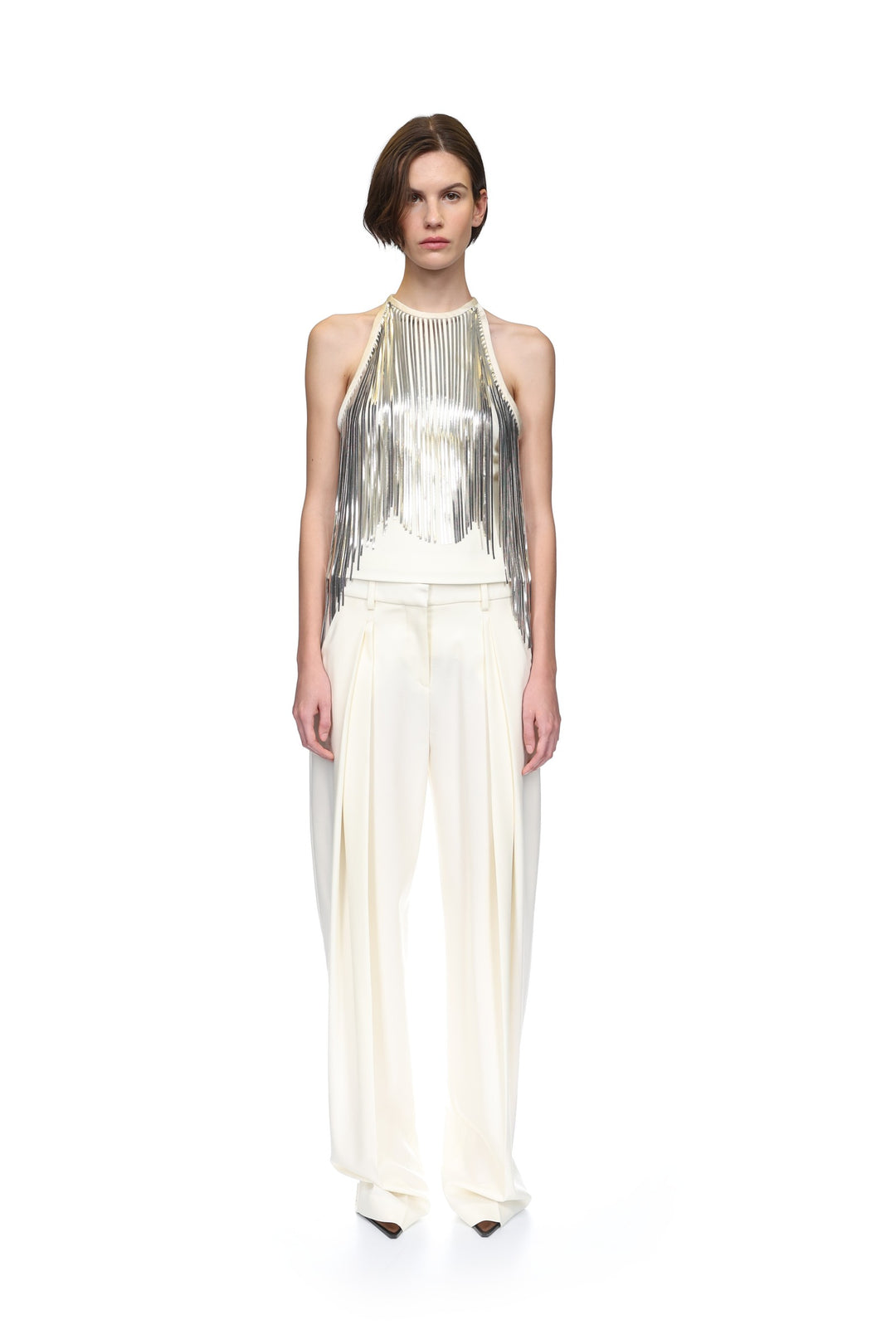 SILVER CHAIN FRINGE HALTER TOP