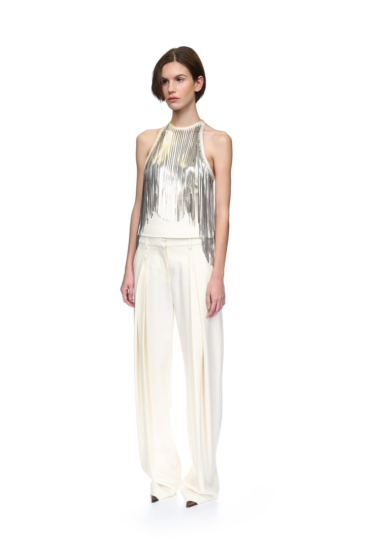 SILVER CHAIN FRINGE HALTER TOP