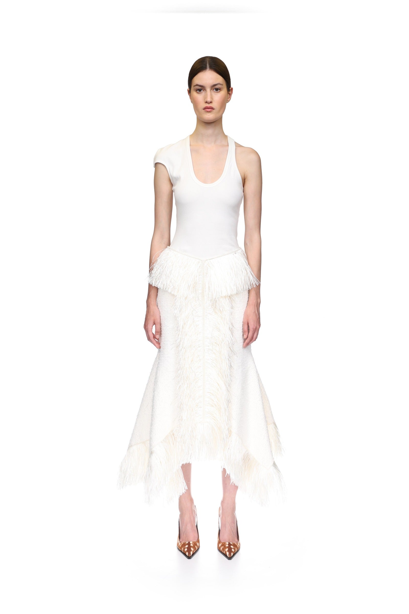 RAFFIA FRINGE TRIM AND BOUCLE MIDI SKIRT – David Koma
