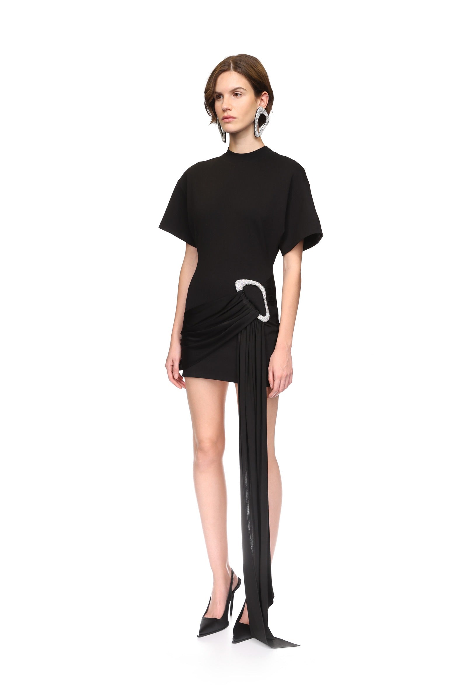 CRYSTAL BUCKLE AND DRAPE DETAIL MINI DRESS – David Koma