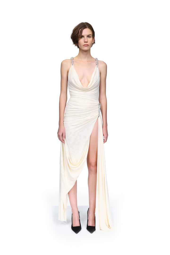CRYSTAL CLAW DETAILING AND MESH GOWN
