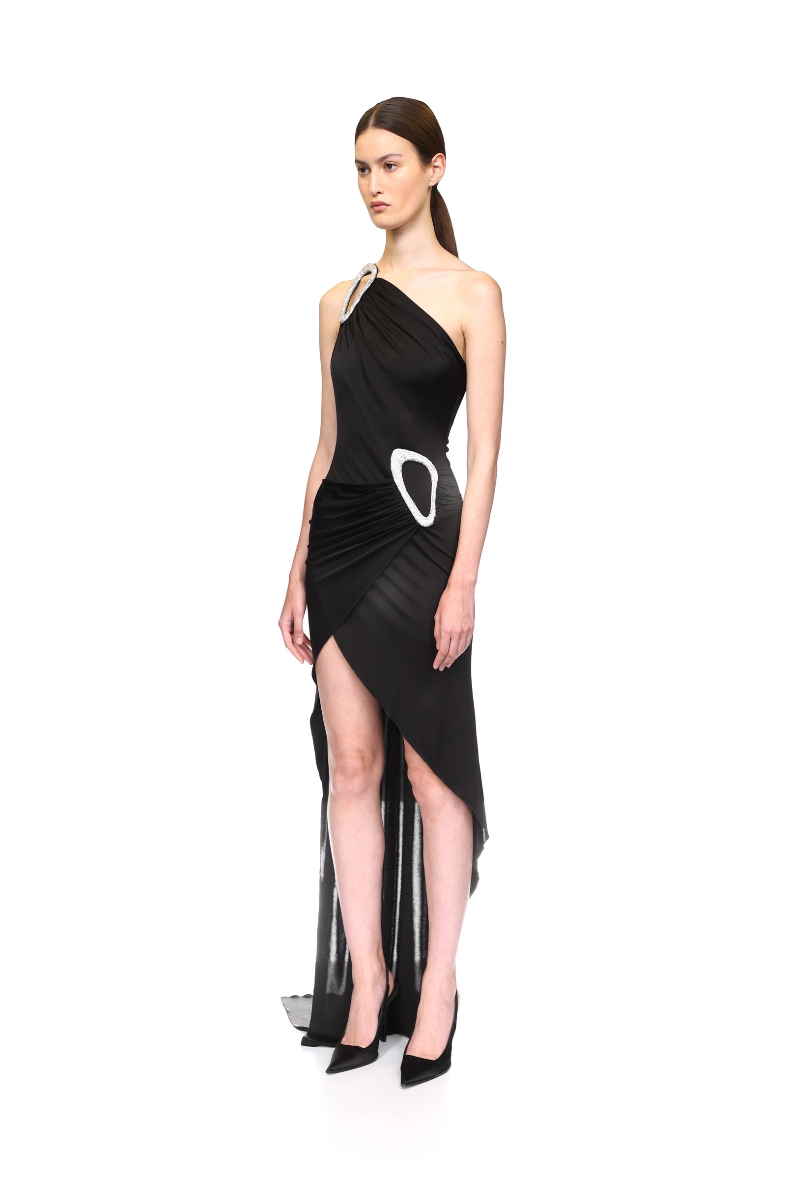 ワンピース DAVID KOMA 'Crossbody & Open Leg Ruffle Detail' dress Black David Koma Black Crossbody & Open Leg Ruffle Detail dress