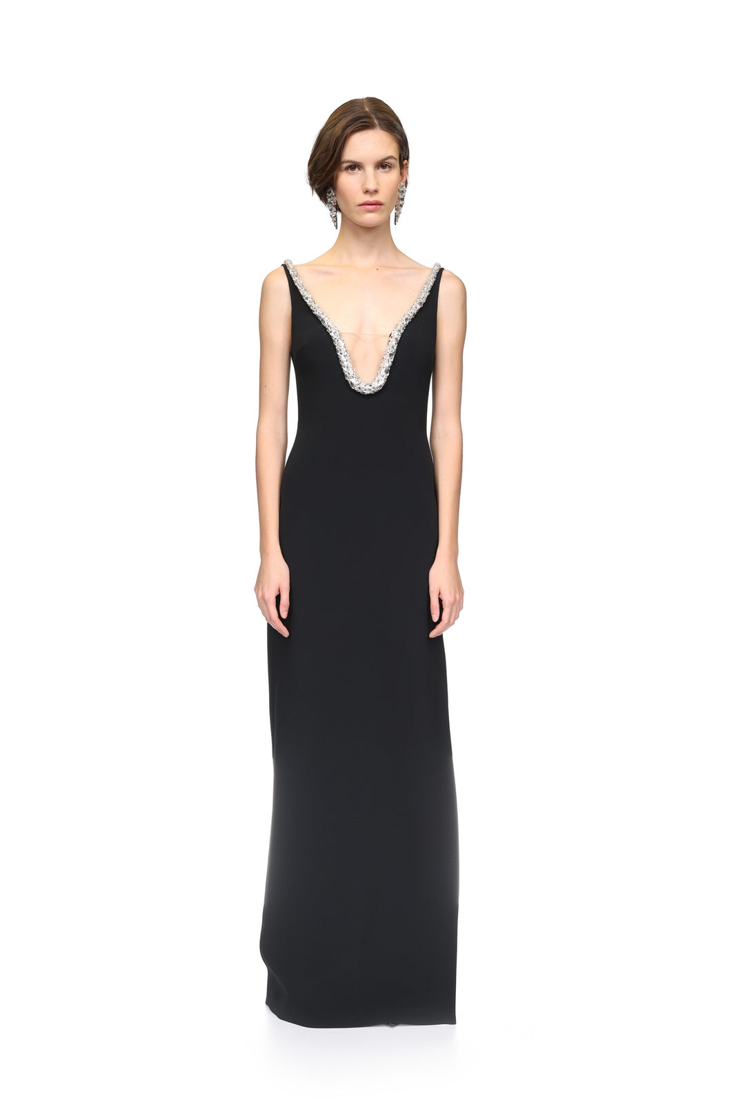CRYSTAL EMBROIDERED NECKLINE GOWN