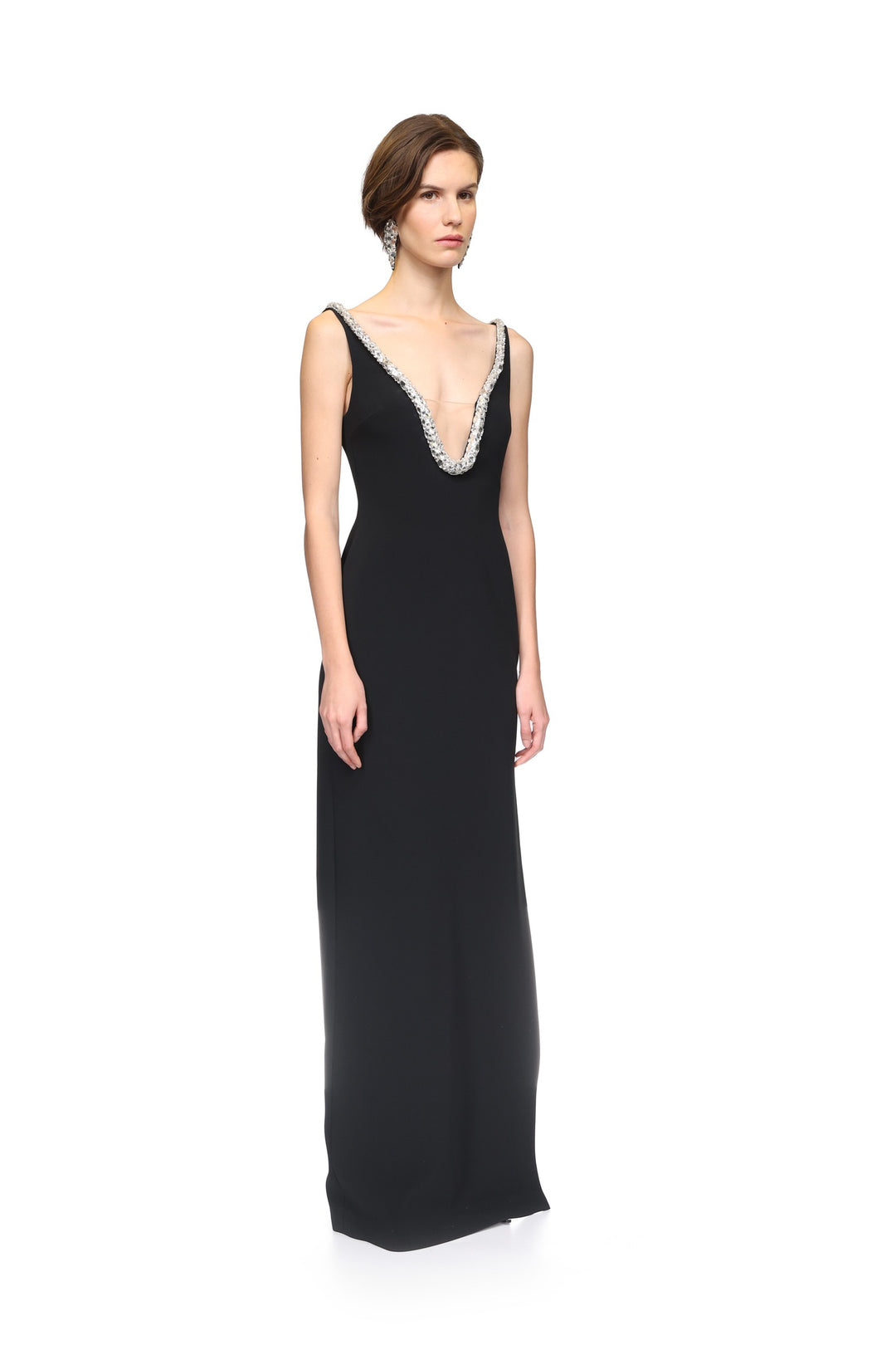 CRYSTAL EMBROIDERED NECKLINE GOWN