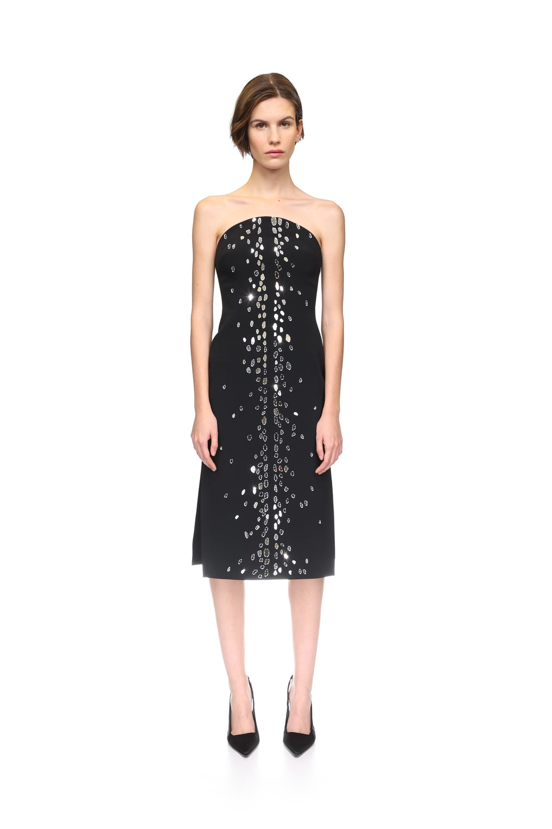 SPECKLED CRYSTAL EMBROIDERY MIDI DRESS