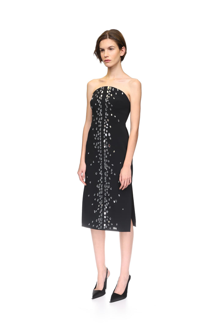SPECKLED CRYSTAL EMBROIDERY MIDI DRESS