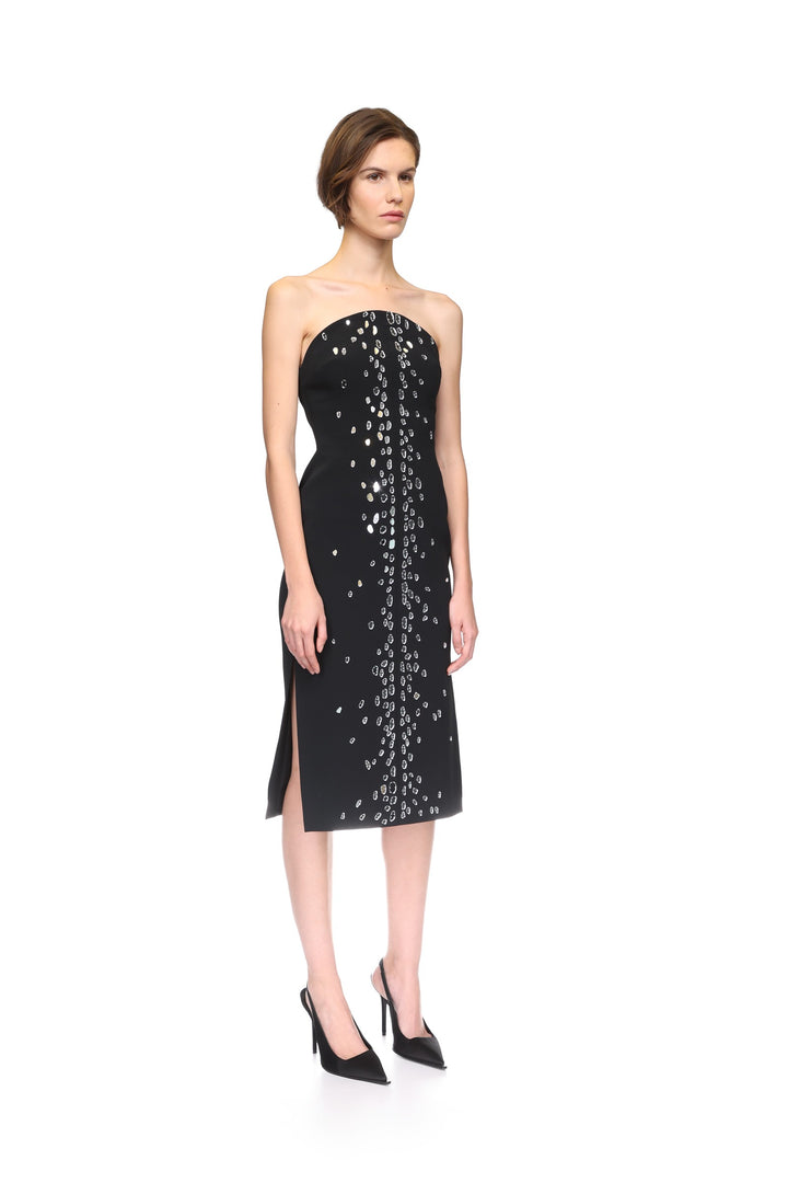 SPECKLED CRYSTAL EMBROIDERY MIDI DRESS
