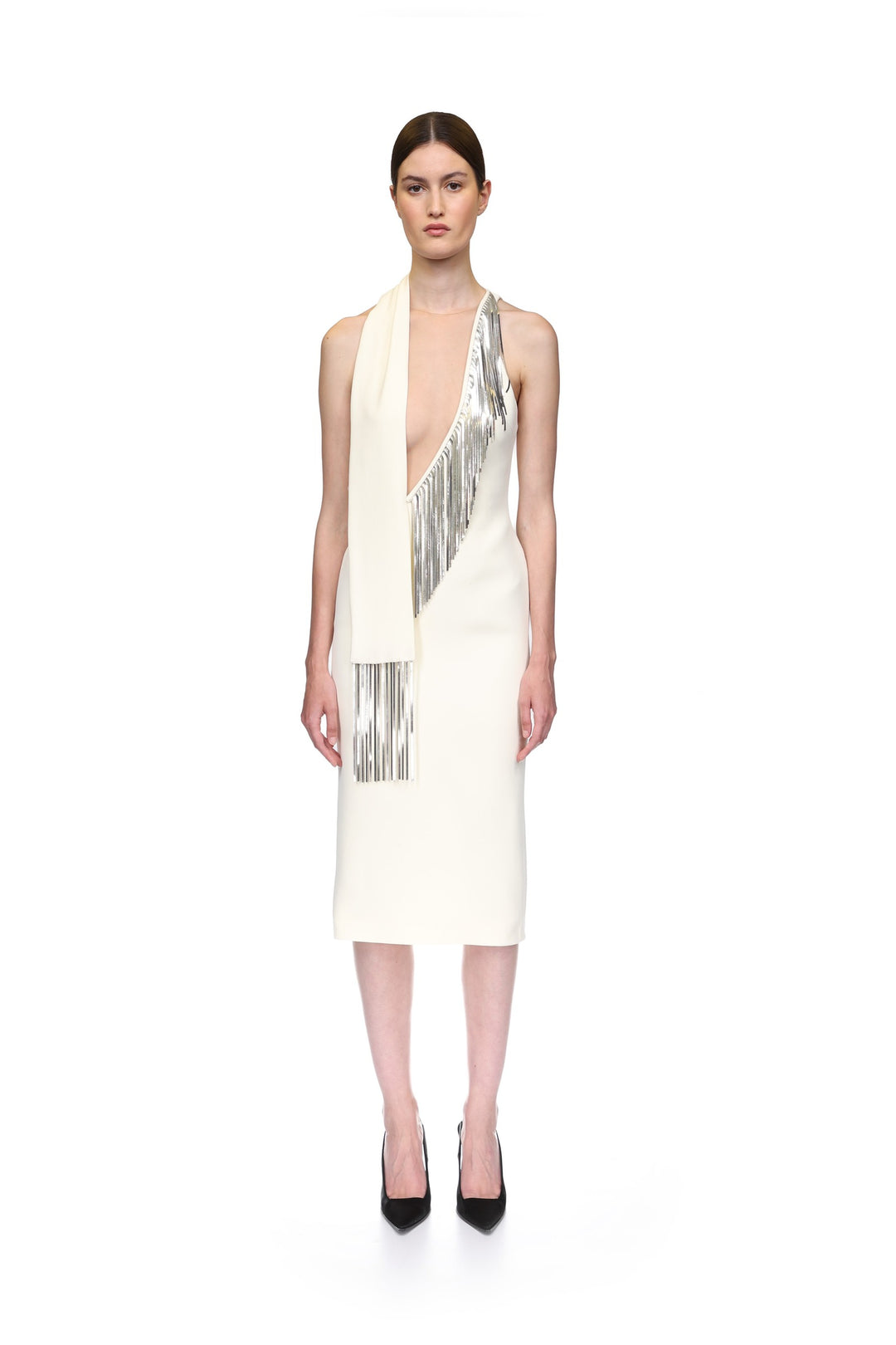 SILVER CHAIN FRINGE MIDI DRESS