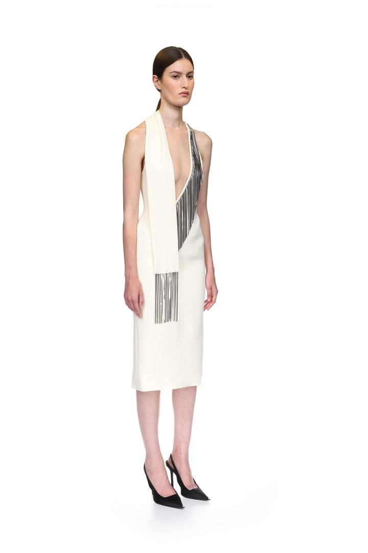 SILVER CHAIN FRINGE MIDI DRESS