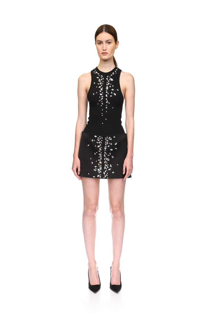 SPECKLED CRYSTAL EMBROIDERY JERSEY TOP