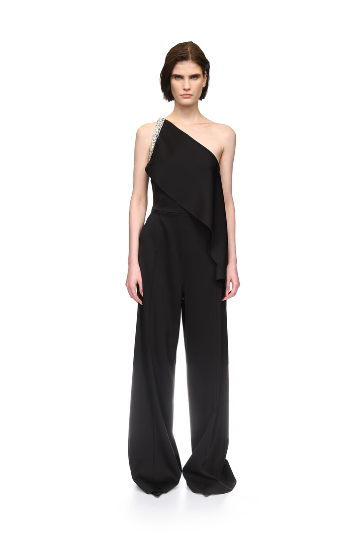 CRYSTAL CLAW EMBR DETAIL DRAPED JUMPSUIT