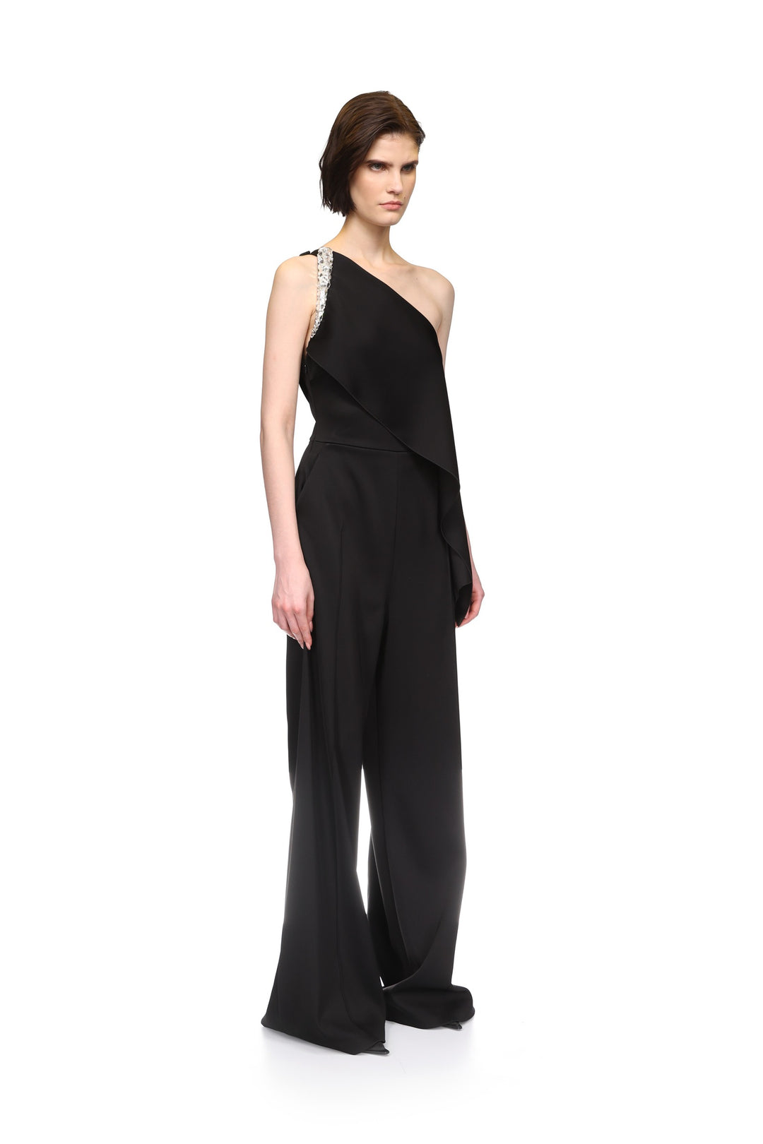 CRYSTAL CLAW EMBR DETAIL DRAPED JUMPSUIT