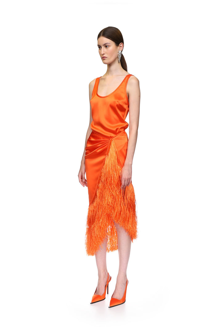 RAFFIA FRINGE TRIM WRAP SKIRT