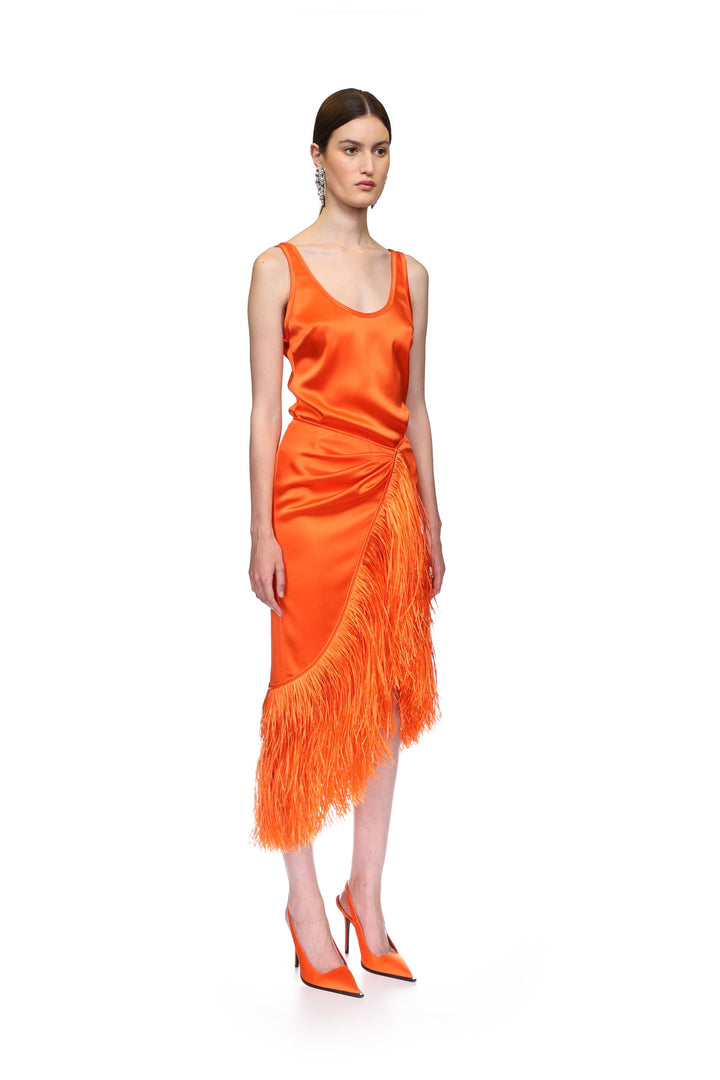 RAFFIA FRINGE TRIM WRAP SKIRT