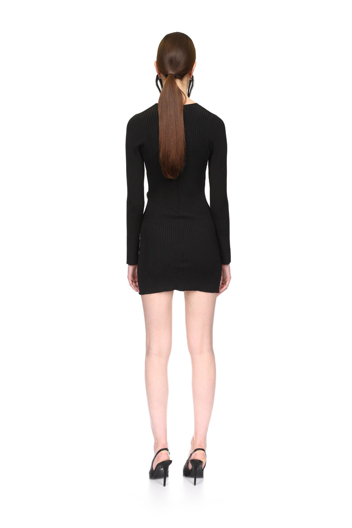 CRYSTAL BUCKLE AND CUTOUT KNIT MINI DRESS