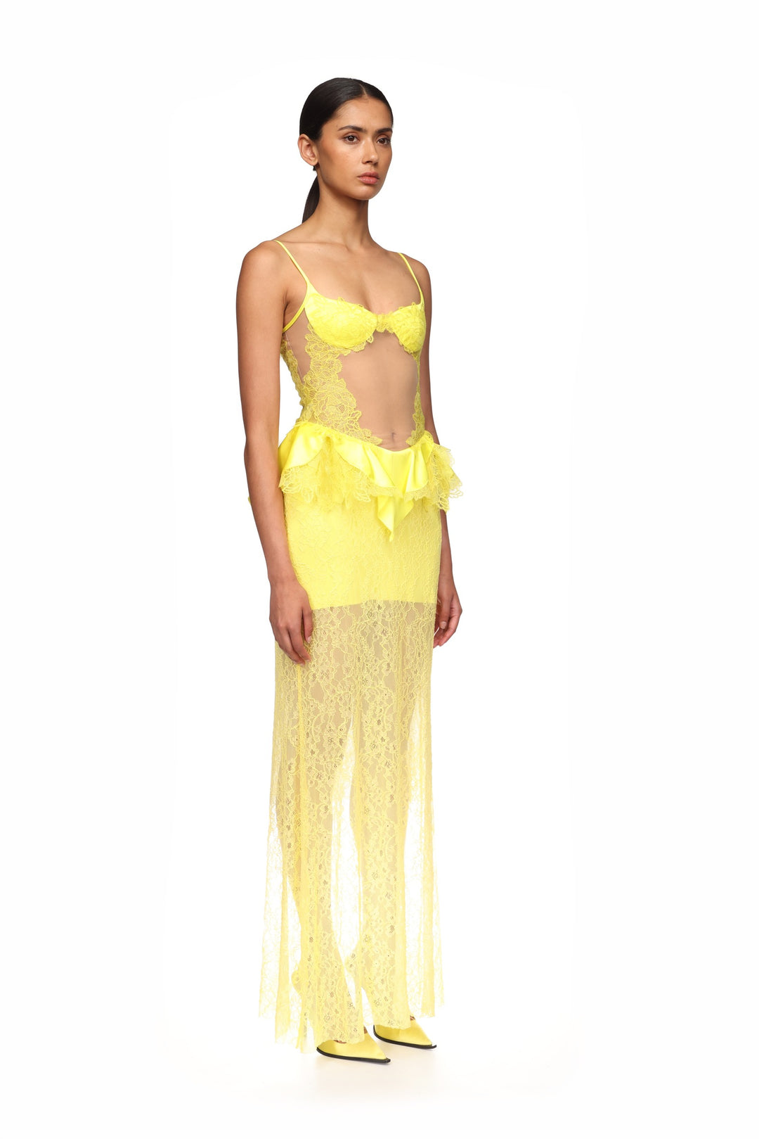 PEPLUM LACE GOWN IN YELLOW
