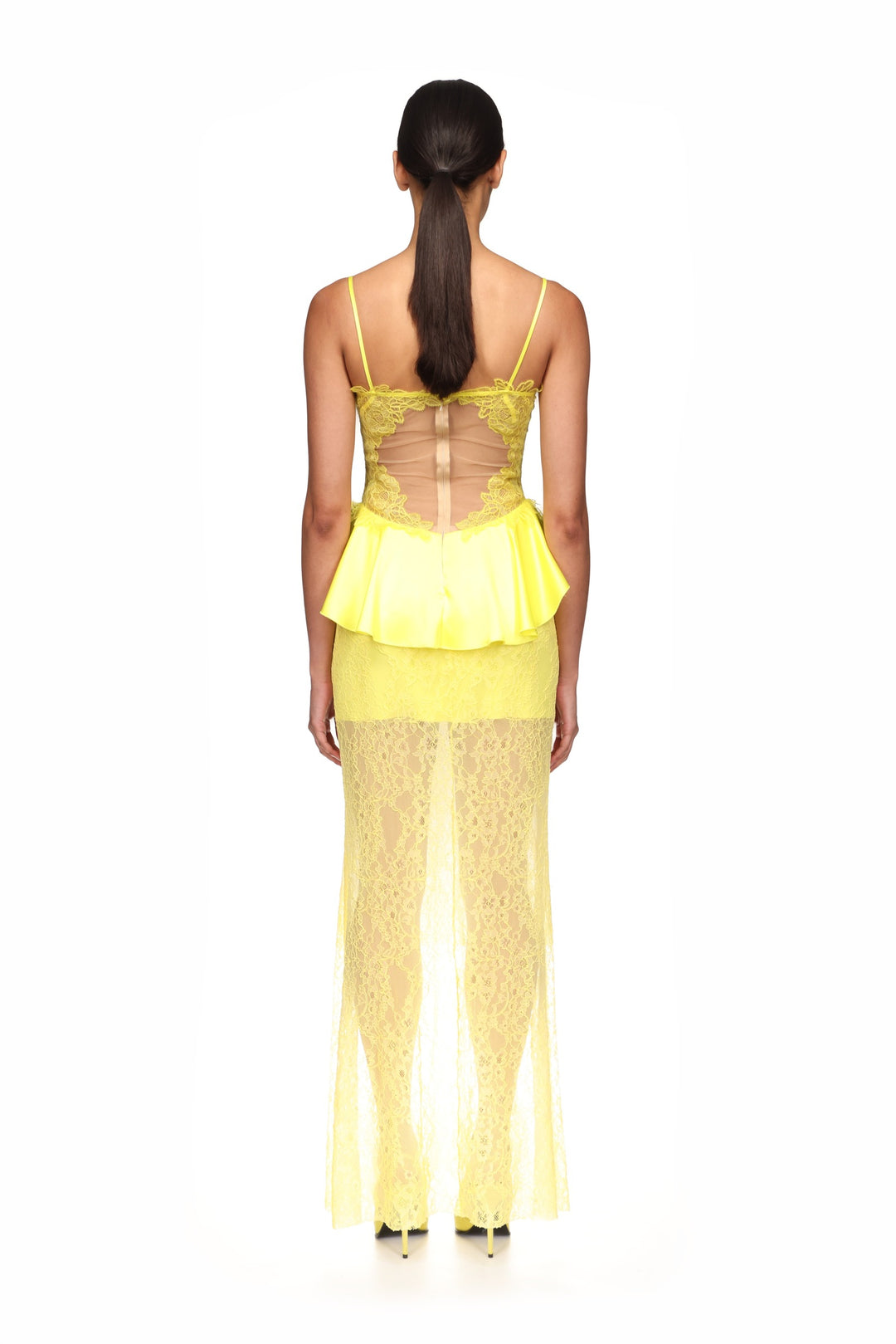 PEPLUM LACE GOWN IN YELLOW