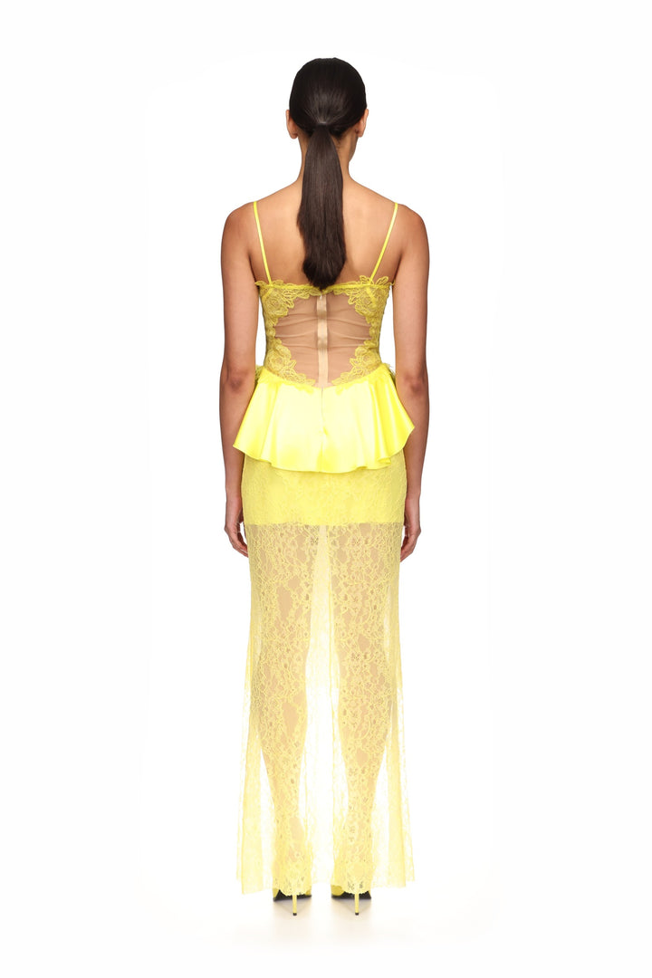 PEPLUM LACE GOWN IN YELLOW