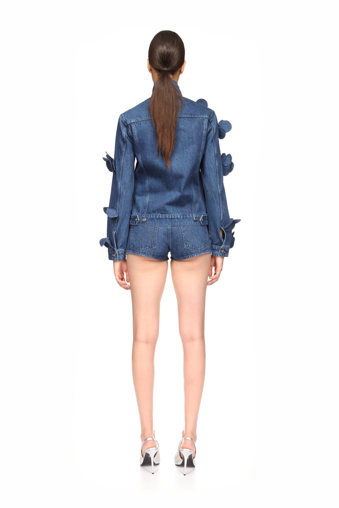 3D FLOWER DENIM JACKET IN INDIGO