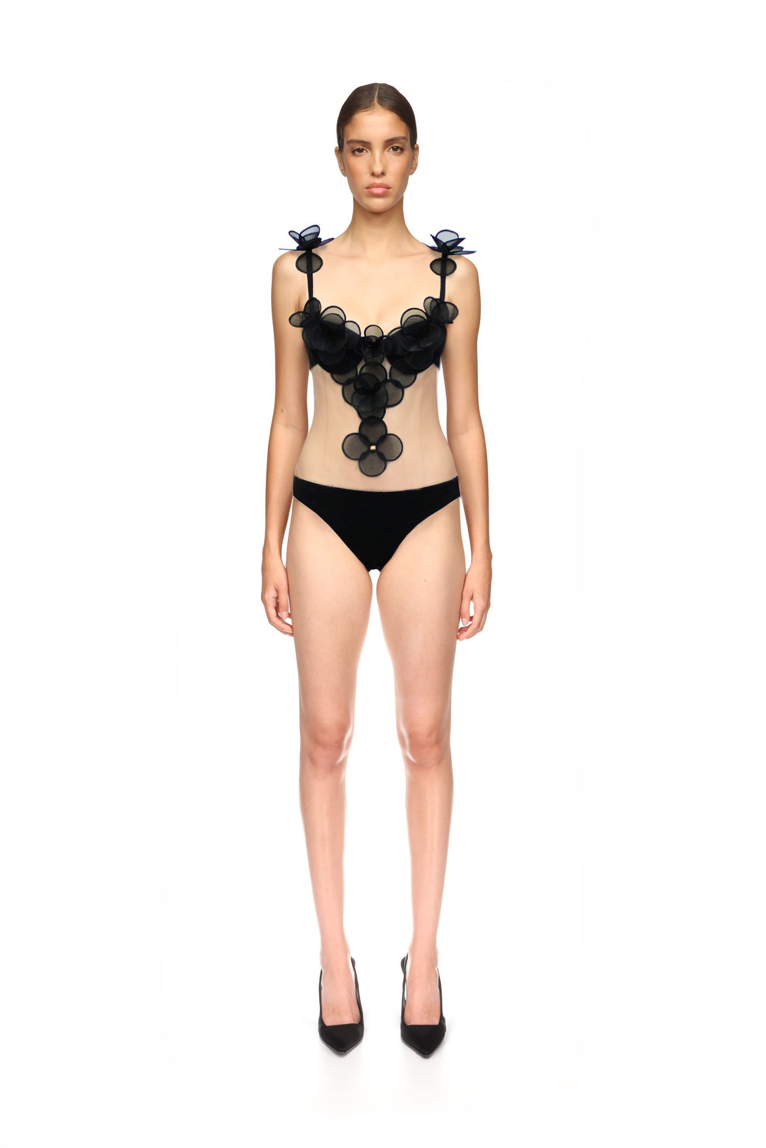 3D FLOWER AND TULLE BODYSUIT