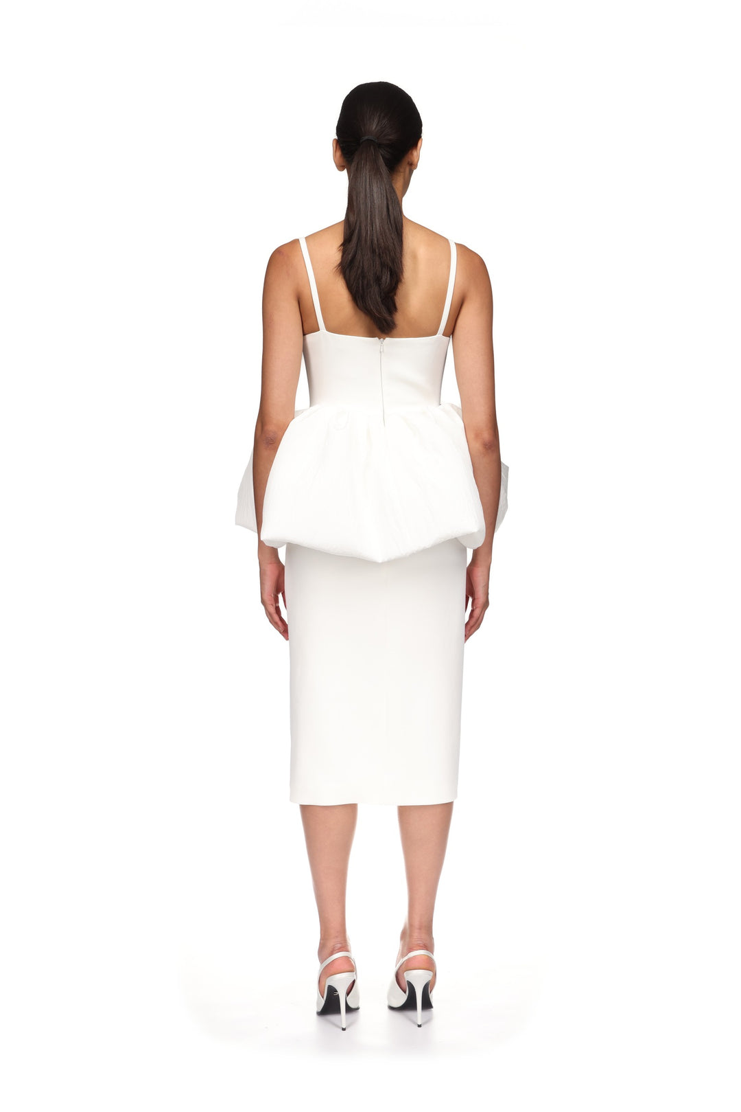 LACE ROSE AND PUFF SKIRT DETAIL MIDI DRESS