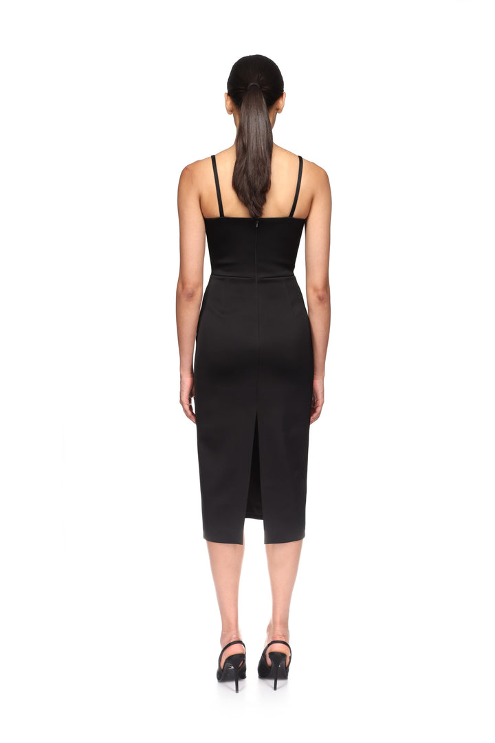 LACE ROSE AND TULLE INSERT MIDI DRESS