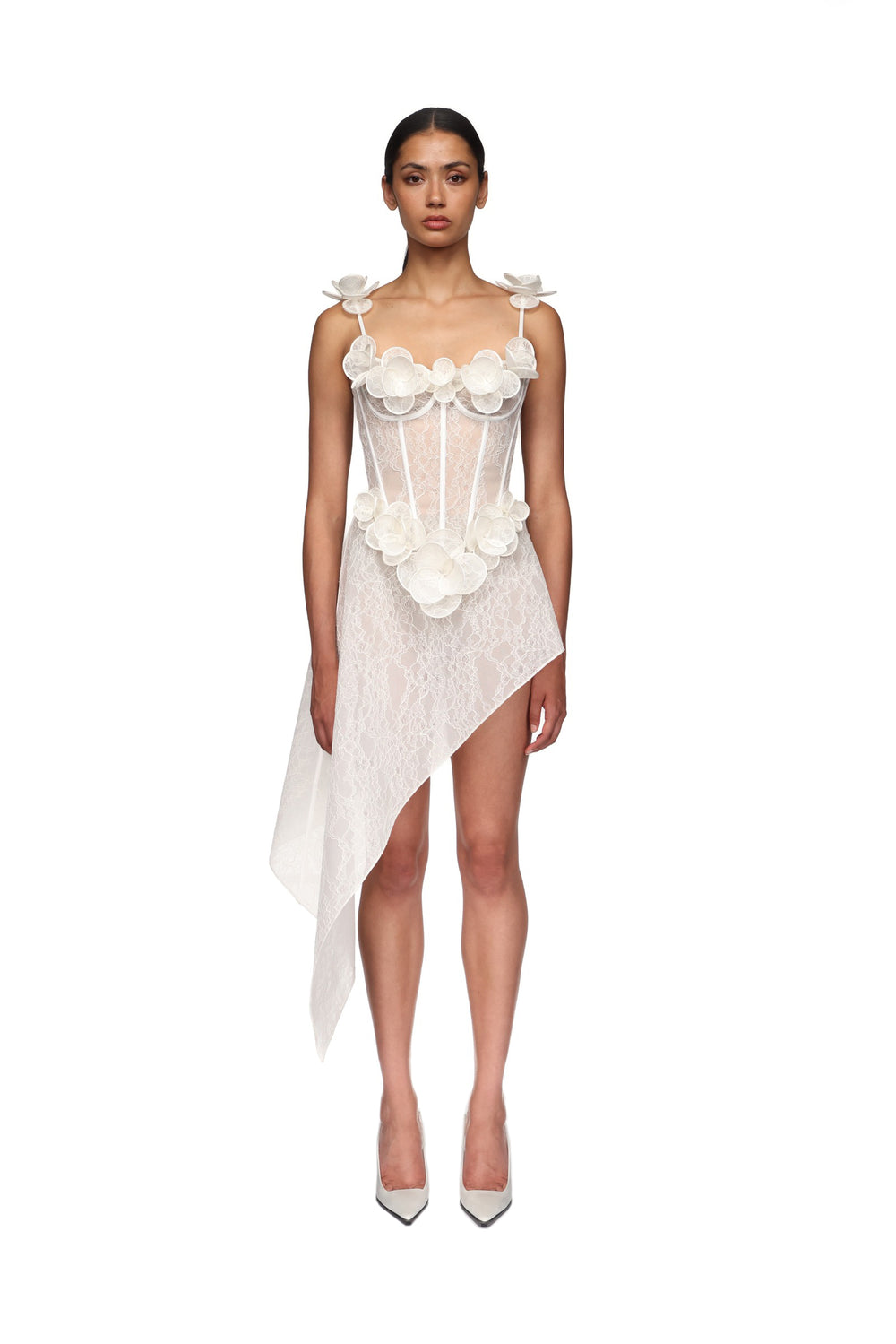 LACE FLOWER CORSET ASYMMETRIC MIDI DRESS – David Koma