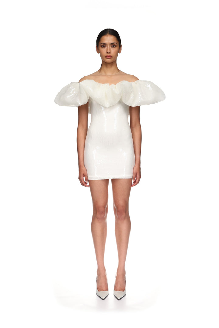 PUFF TOP DETAIL SEQUIN MINI DRESS