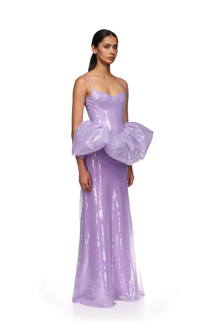 PEPLUM DETAIL SEQUIN GOWN