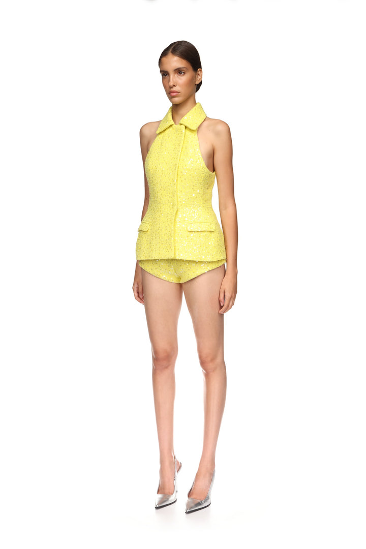 SEQUIN BOUCLE TAILORED VEST TOP